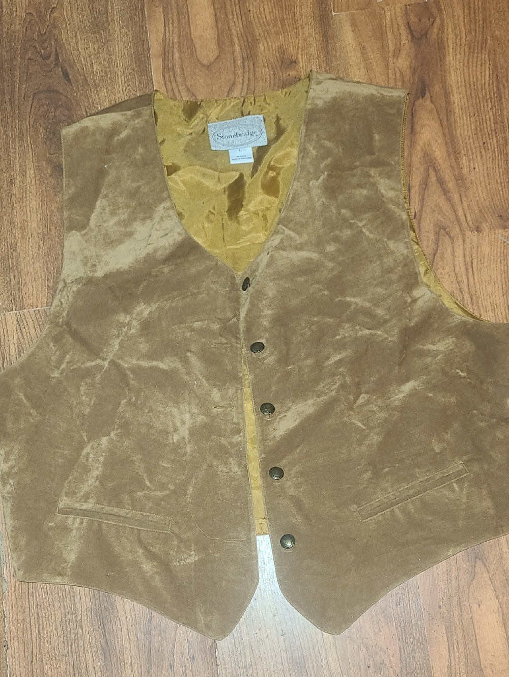 Vintage Stonebridge Tan Velvet Button-Front Vest Size L